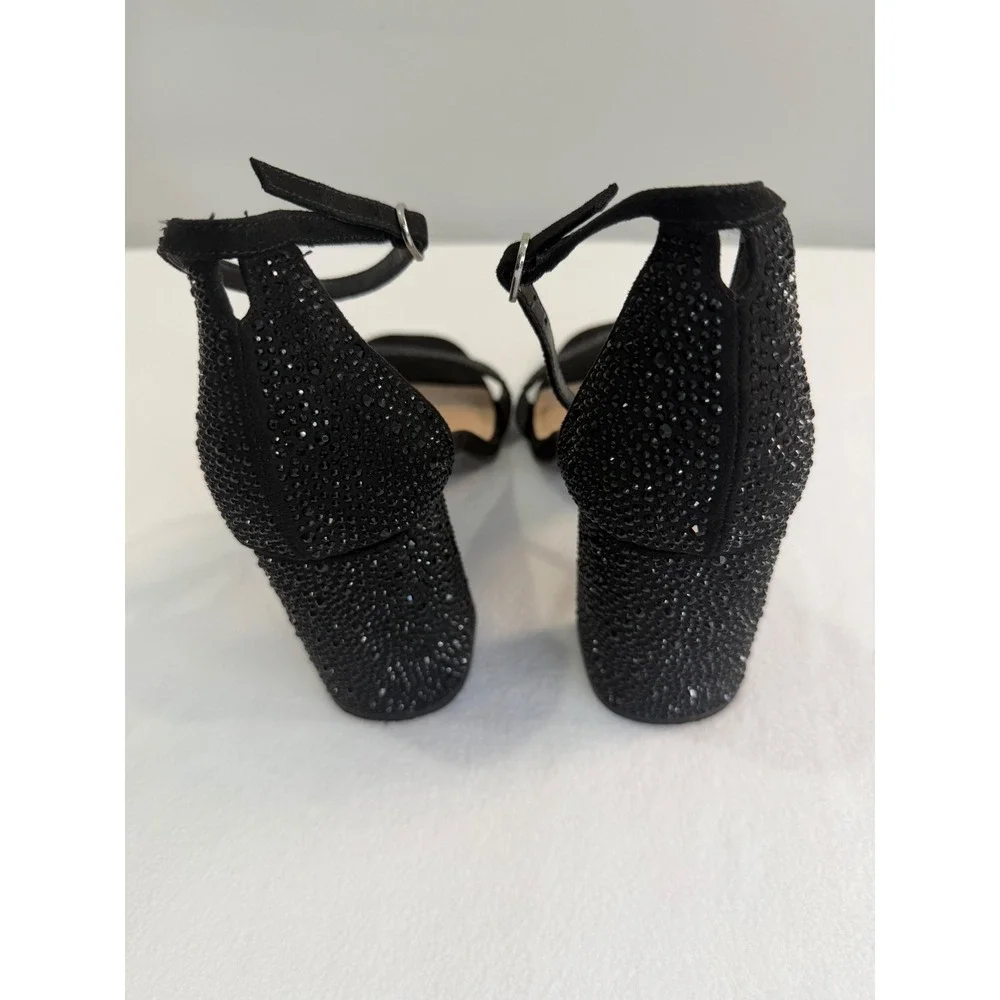 Kelly & Katie Block Heel Sandals SZ 10 Black Rhinestone Ankle Strap Formal Party